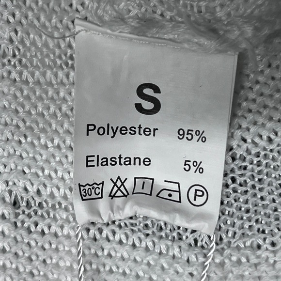 White Sheer Dress Small Knit Maxi Long Sleeve Ribbed Bodycon 3684 - Picture 6 of 7